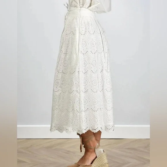 Ulla Johnson The Clarabella Maxi Eyelet Skirt Color Prestine White 100% Cotton 2
